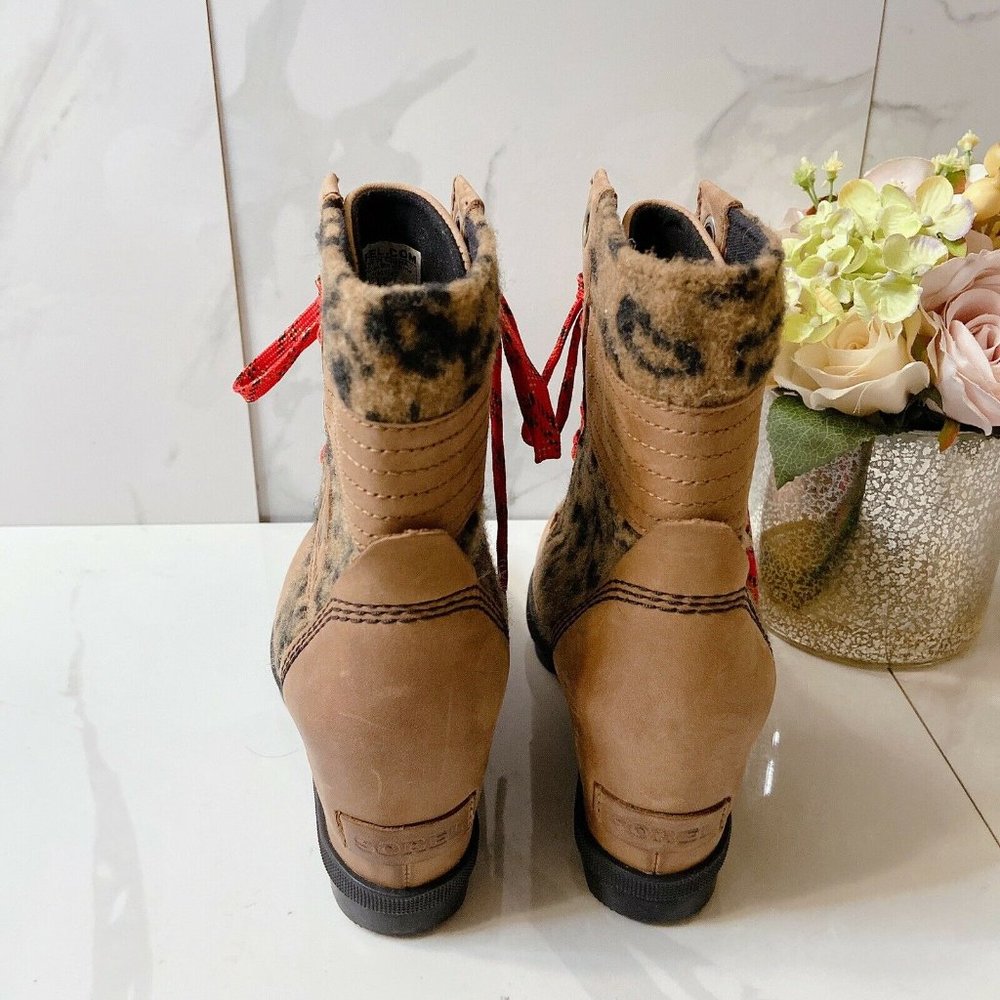 Sorel Lexie Faux Fur Paneled Wedge Combat Boots 6 - Picture 6 of 8
